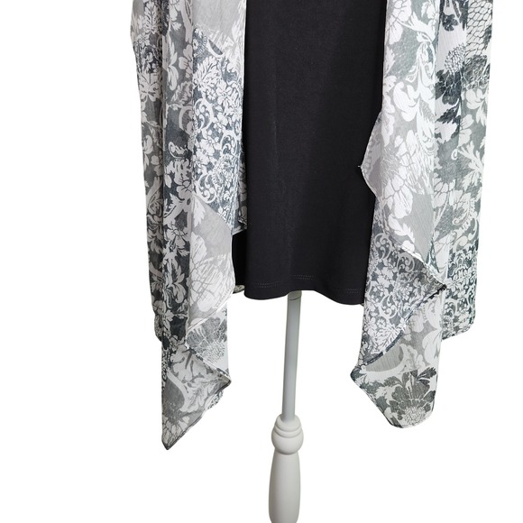 Susan Graver 2 Pieces Grey White Floral Damask Chiffon Vest Black Tank Size M - Picture 4 of 8
